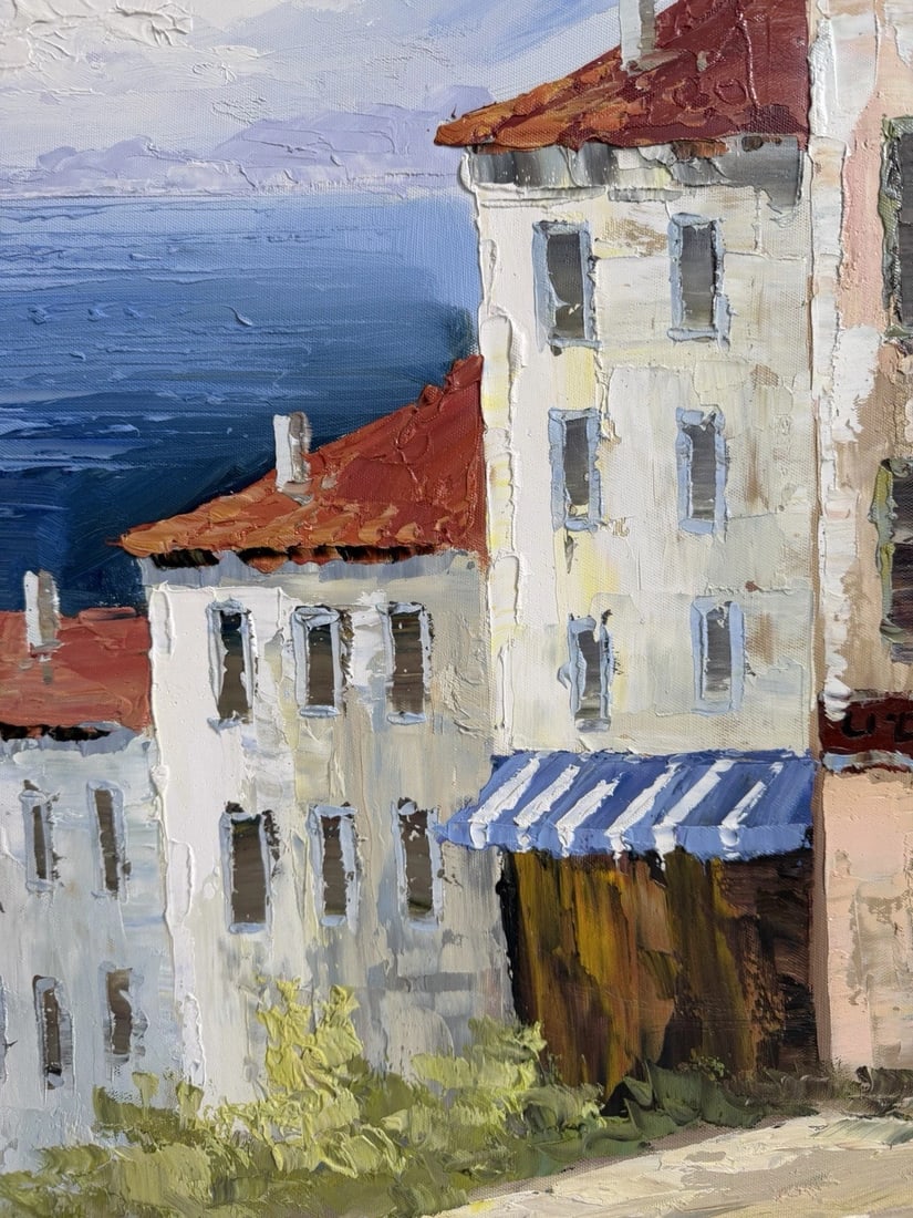 Late 20th Century Stunning Original Oil Painting On Canvas, Mediterranean Coastal Scene 29x41 - 5
