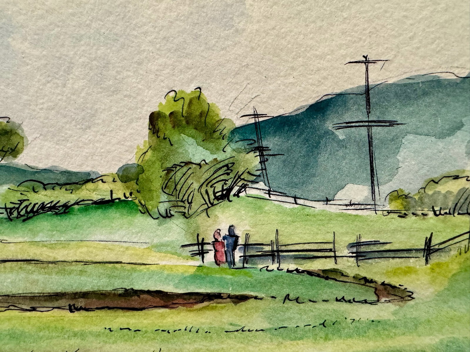 Henry Emil Salloch Original Watercolor on Paper Country Pasture, 1944. - 3