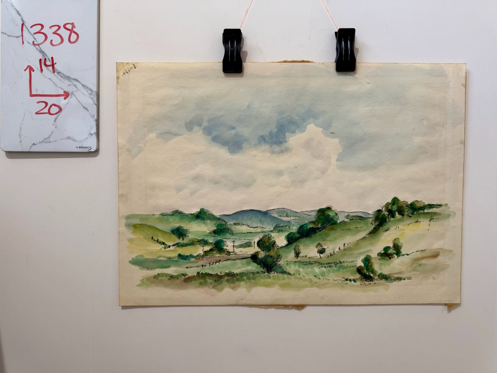 1940s Henry Emil Salloch Original Watercolor on Paper Rolling Green Hills and Pastureland. - 5