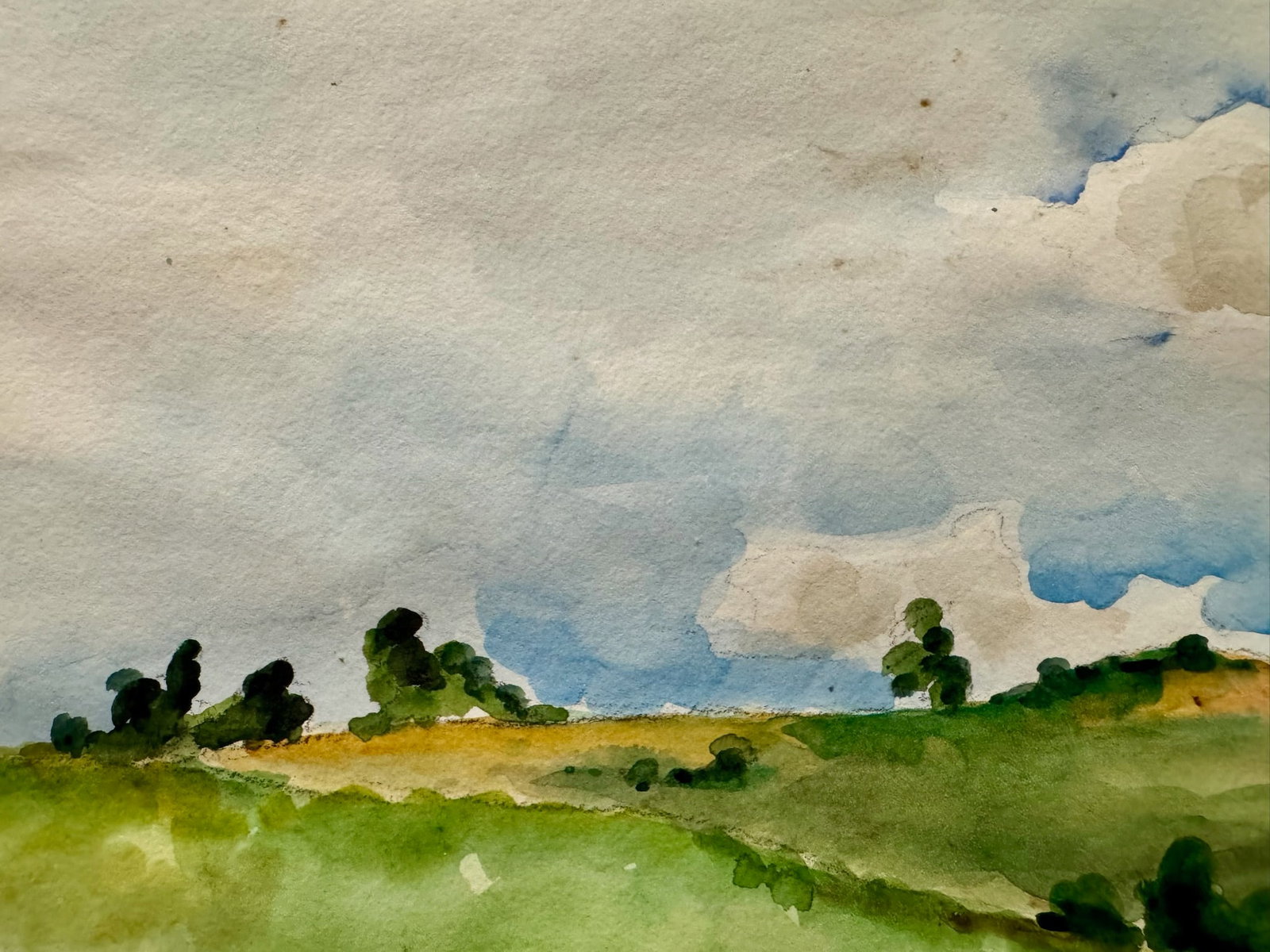 Henry Emil Salloch Original Watercolor on Paper Pastoral Green Hills, 1942. - 2