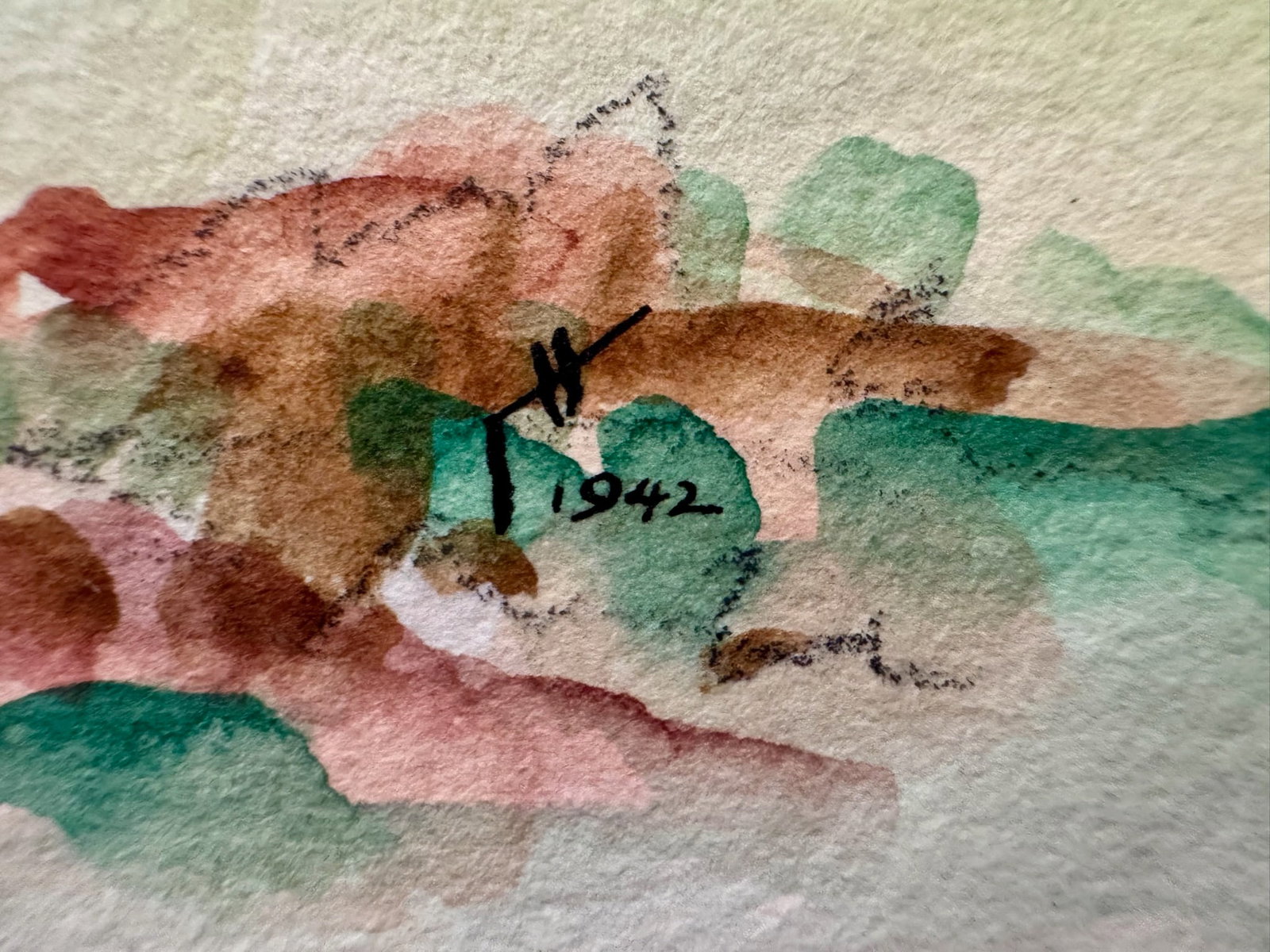 Henry Emil Salloch Original Watercolor on Paper Pastoral Green Hills, 1942. - 4