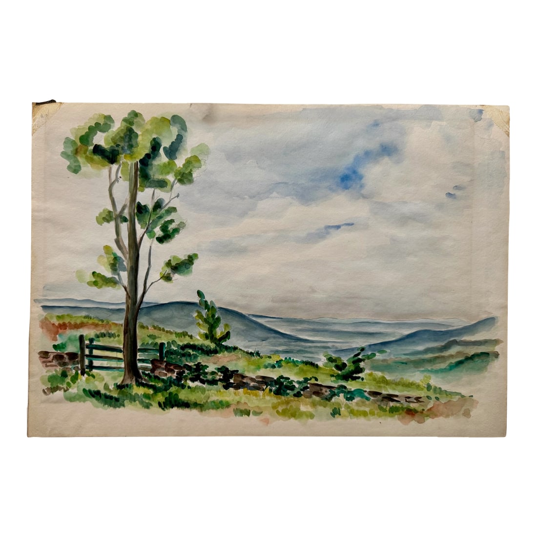 Henry Emil Salloch Original Watercolor on Paper Upland Pasture.: Original watercolor on paper by Henry Emil Salloch, also known as Heinz Emil Salloch, the German-born American artist and graphic designer who emigrated to the United States in 1937. This unframed