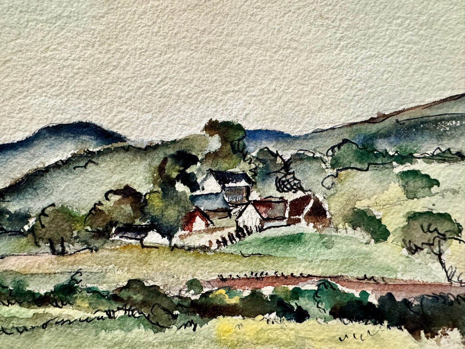 Henry Emil Salloch Original Watercolor on Paper Rural Settlement in the Foothills, 1940. - 3
