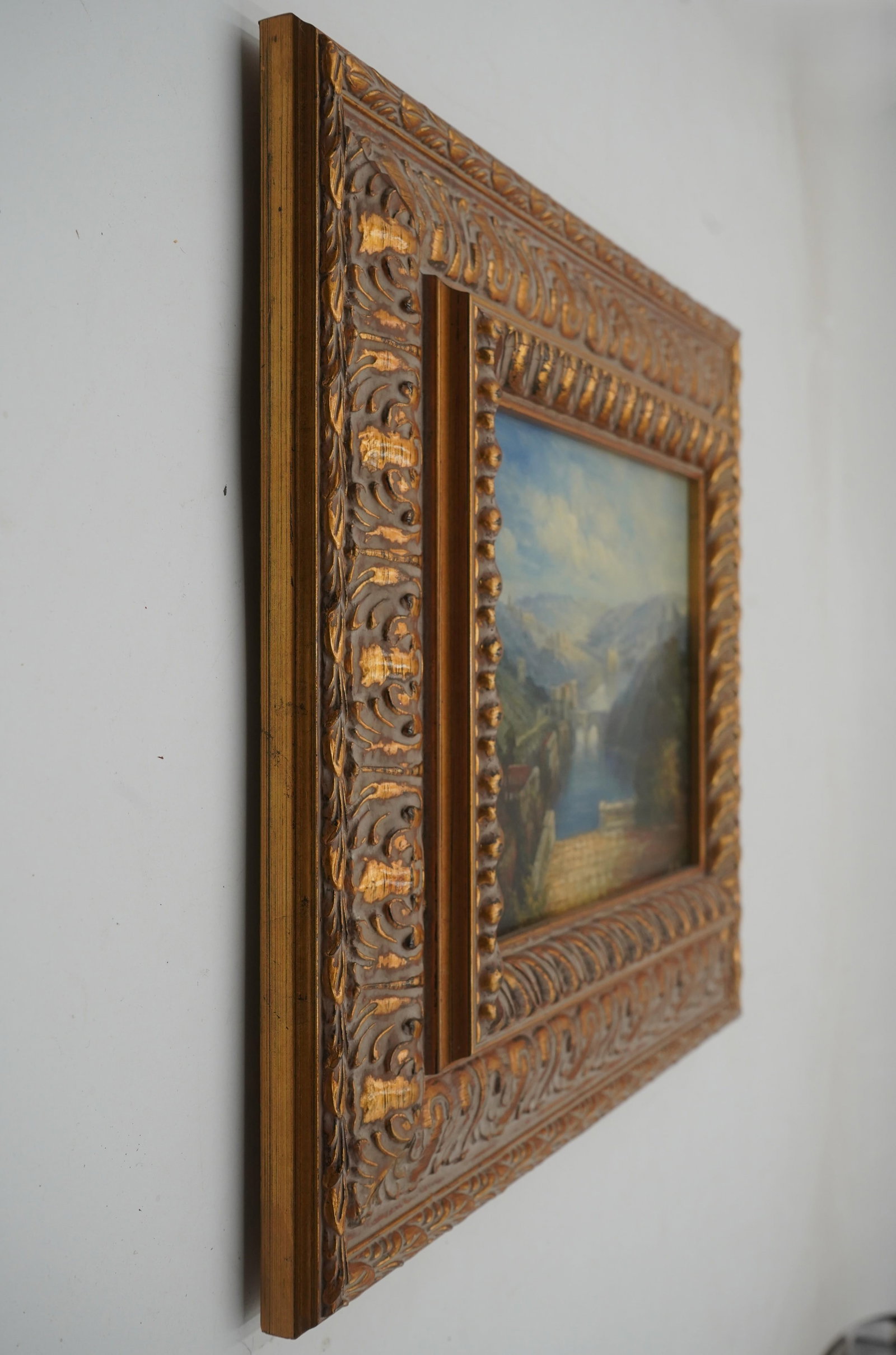 1980s European Valley Oil on Canvas City by River Painting - Signed - 2