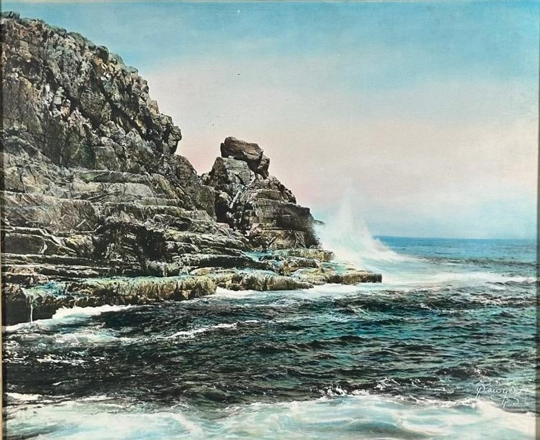 Charles Henry Sawyer Signed Lacquered Hand Colored Photograph Bald Head Cliff Maine - 3