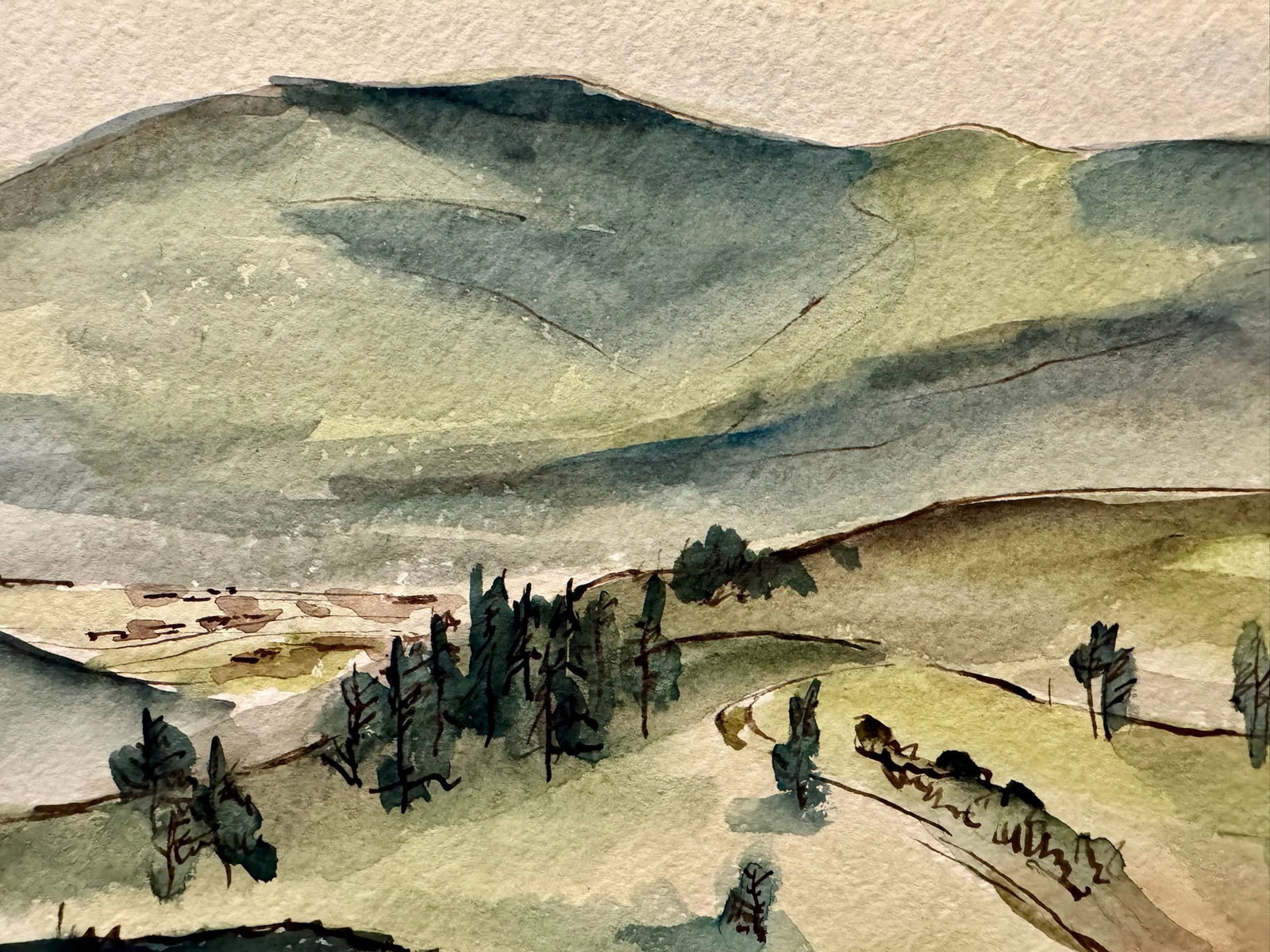 Henry Emil Salloch Original Watercolor on Paper Winter on the Rhine, 1936. - 2