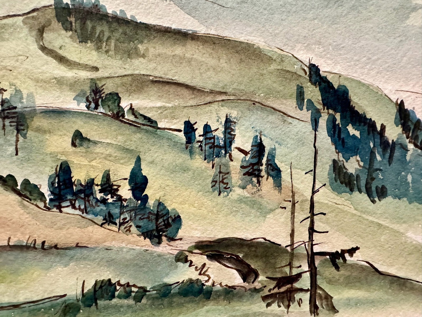 Henry Emil Salloch Original Watercolor on Paper Winter on the Rhine, 1936. - 3