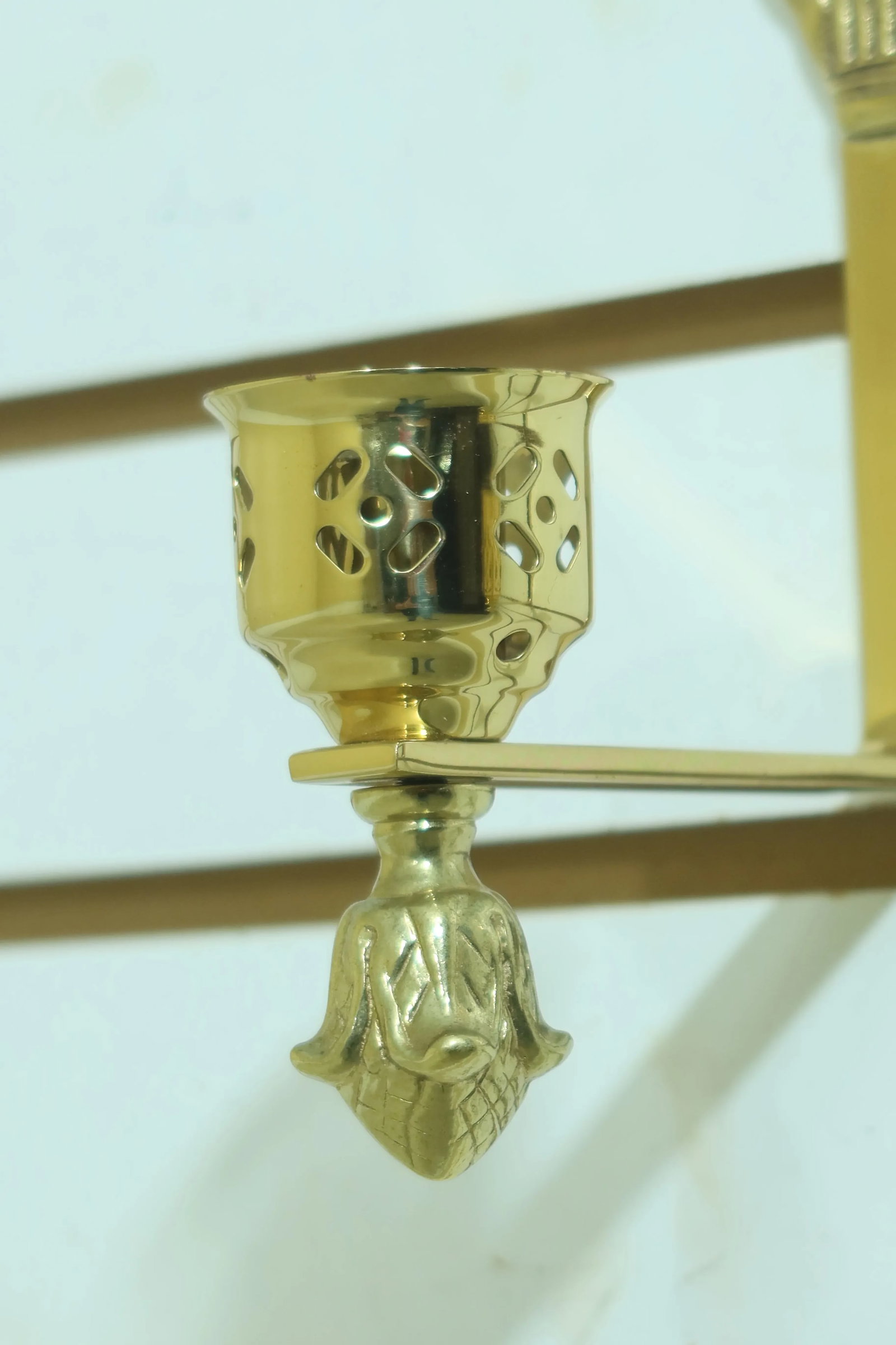 Pair Virginia Metalcrafters Brass Torch & Ribbon Wall Sconces - 3