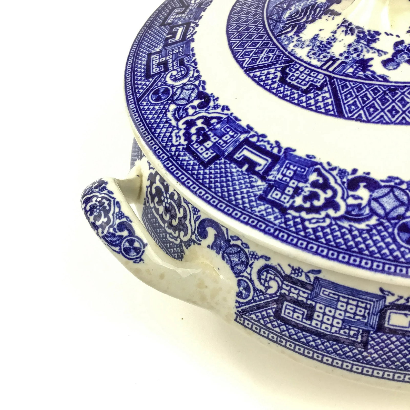 Vintage Covered Porcelain Casserole Dish Blue Willow Empress Design - 8