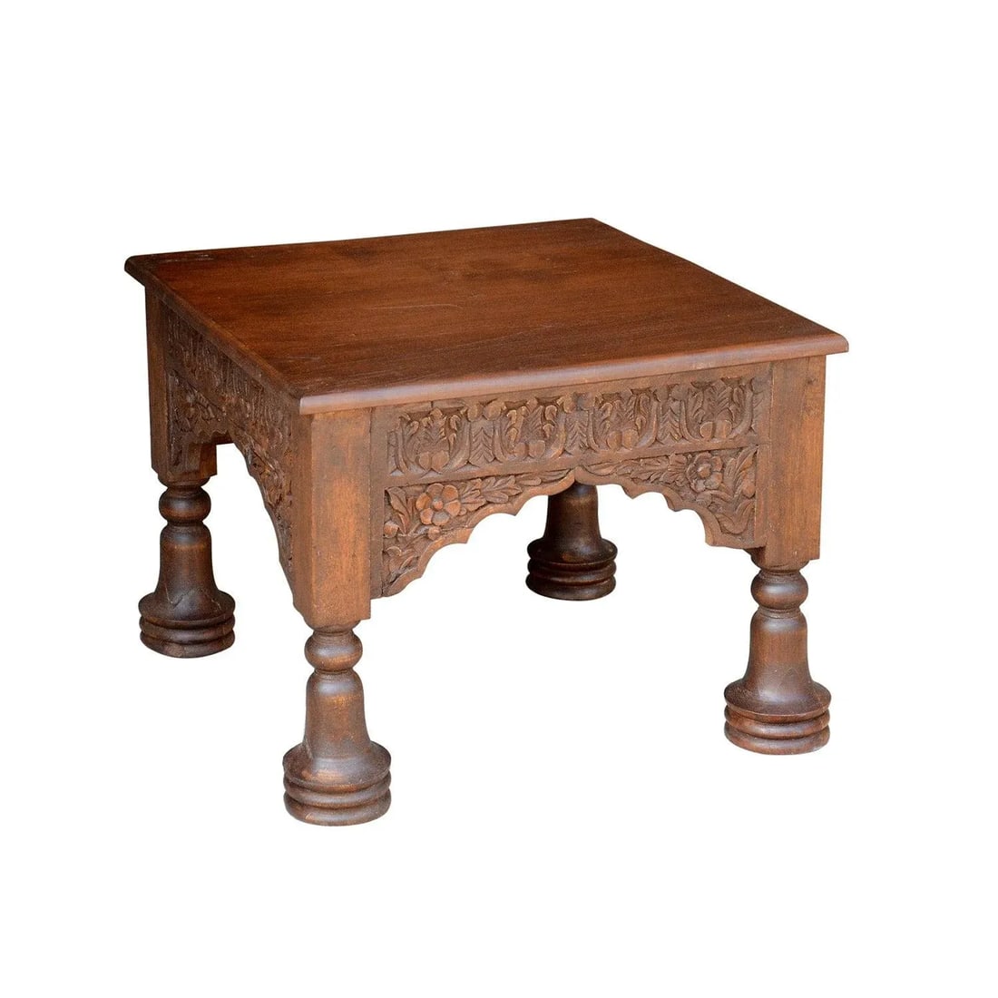 Vintage Carving Repurposed End Table| Solid Wood Square Side Table| Farmhouse Country Ranch Occasion - 4