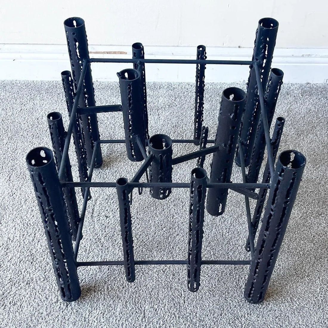 Mid Century Modern Brutalist Torch-Cut Iron Side Table - 2