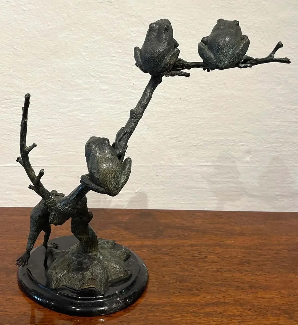 Late 20th Century Modern Landscape Bronze of Tree Frogs - 3