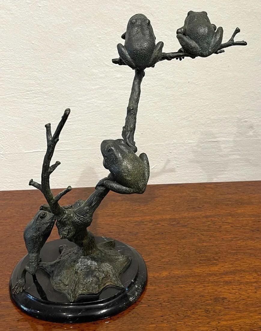 Late 20th Century Modern Landscape Bronze of Tree Frogs - 4