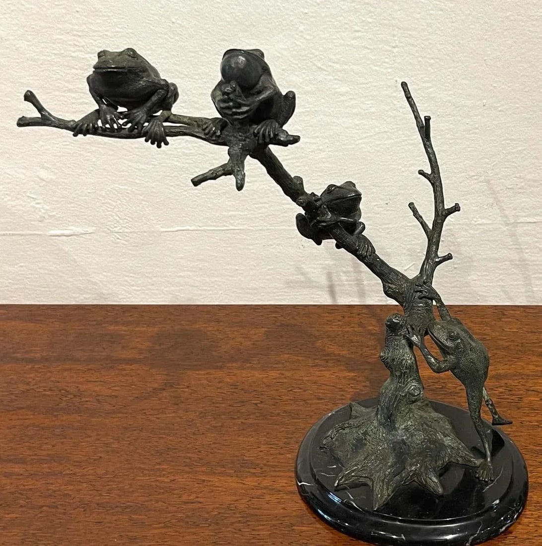 Late 20th Century Modern Landscape Bronze of Tree Frogs - 8