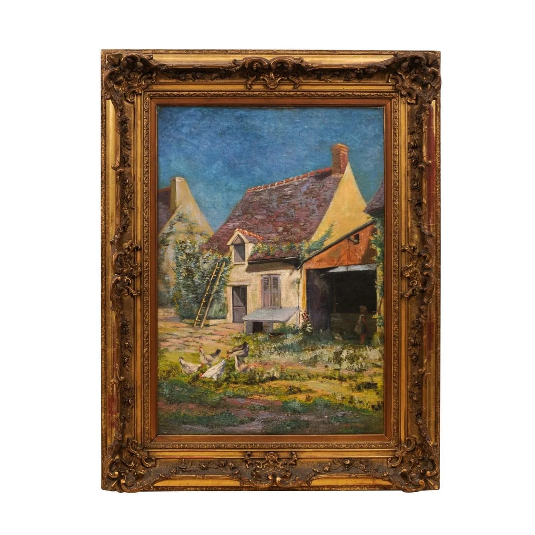 French 20th Century Farmyard Scene by H. Greilschmez in Carved Giltwood Frame - 2