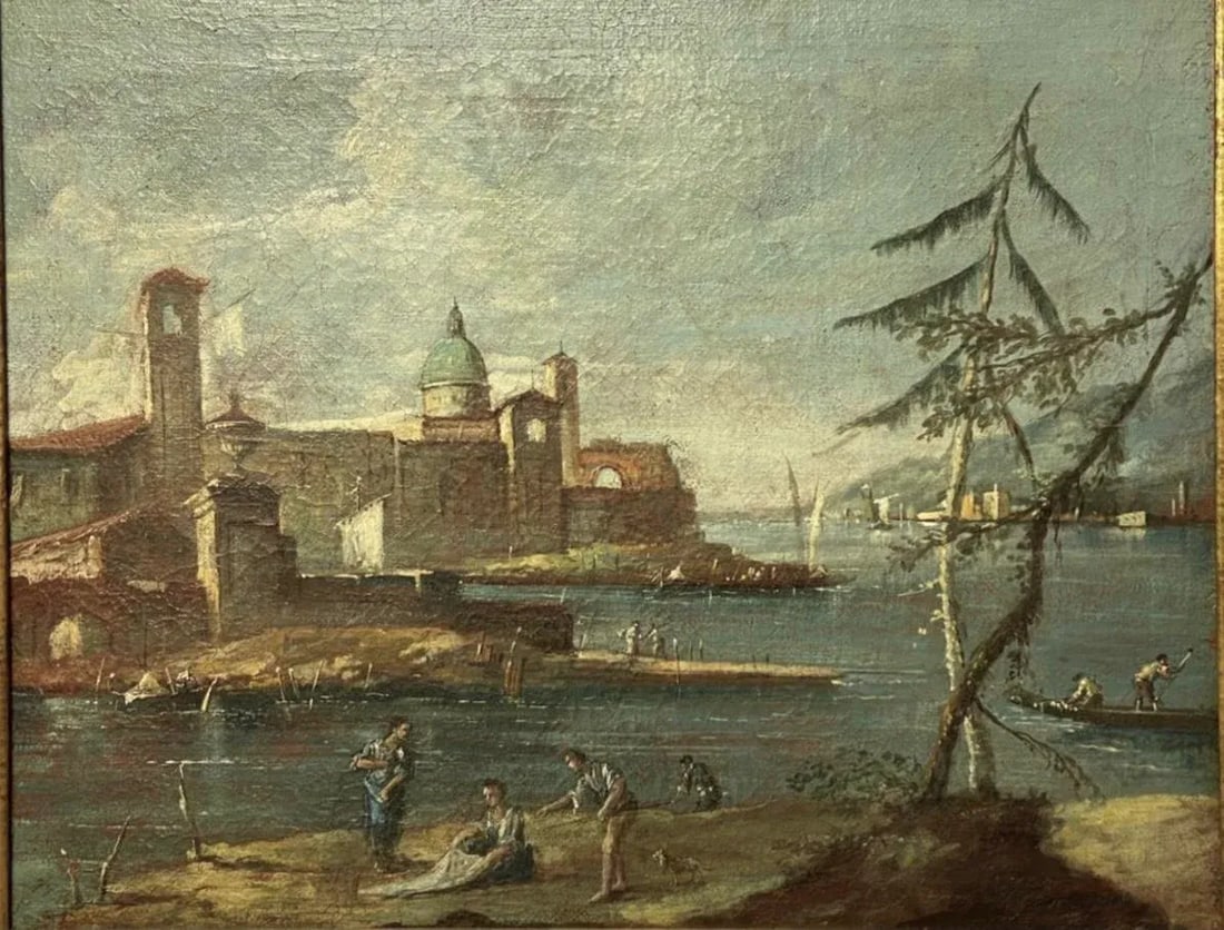 19th Century Italian Oil on Canvas Painting, Style of Guardi - 6