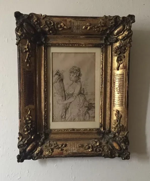 Late 19th Century French Belle Epoque Drawing of a Seated Classical Lady Playing the Harp by Constan - 8
