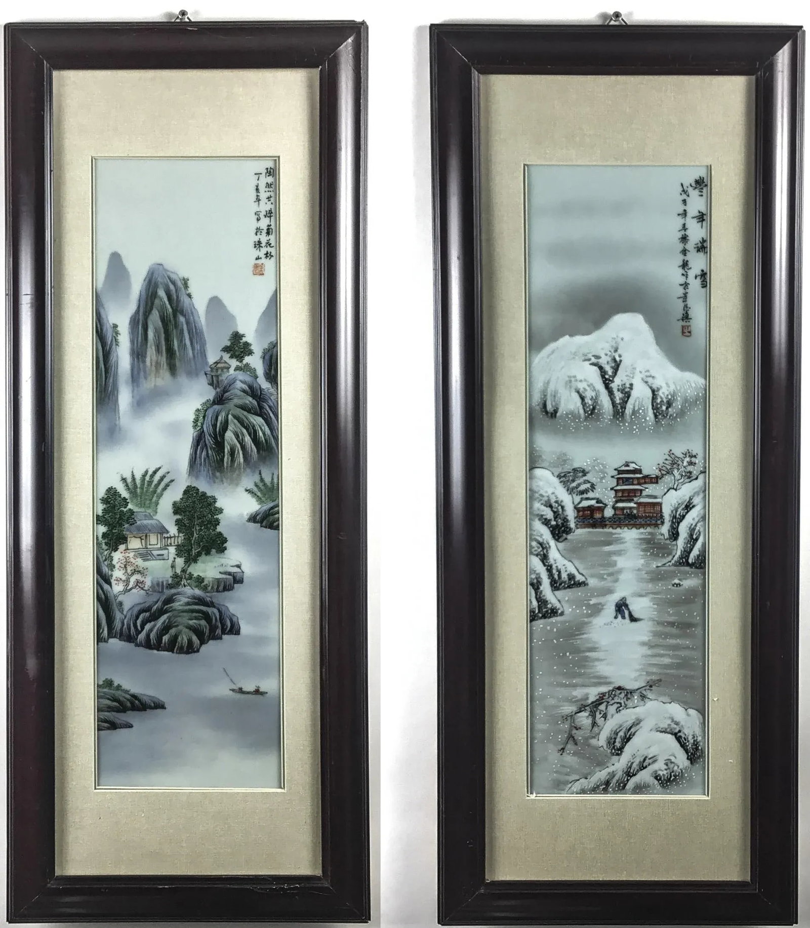 Framed Artist Signed Vintage Paintings on Porcelain - a Pair - 13