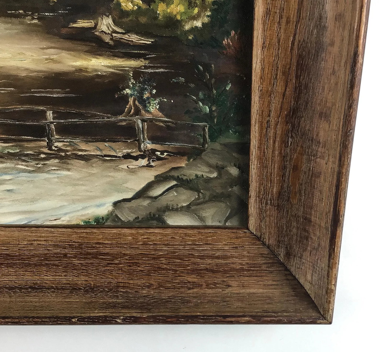 1951 MCM Oak Frame Oil Painting - 7