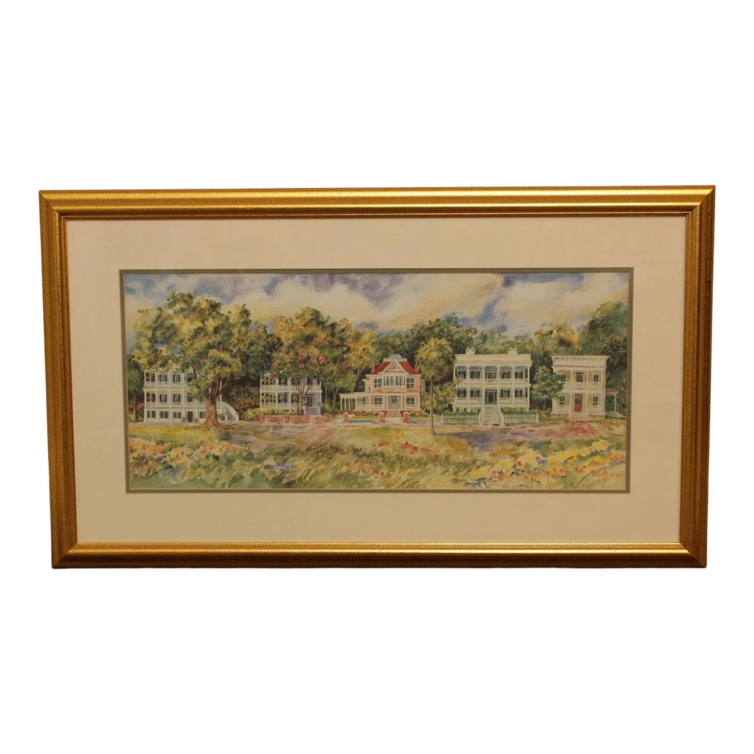 Low Country Bed and Breakfast', Paragon Picture Gallery Print by Barbara Shipman: Low Country Bed and Breakfast', Reproduction print produced by Paragon Picture Gallery, signed 'Shipman' lower right, Gallery label on back, Custom gold frame and matte. Dimensions: 20 x 37 sight, 23 
