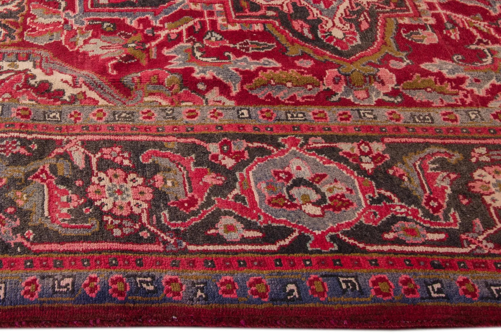 Vintage Persian Heriz Handmade Ruby-Red Floral Wool Rug - 2