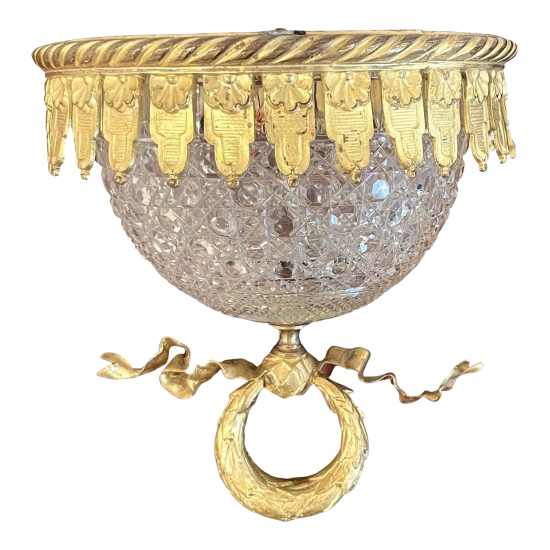 Early 20th Century Antique French Ormolu Mounted Baccarat 'Atrib.' Crystal Flush Mount Chandelier: Antique French Ormolu mounted Baccarat ( atrib.) crystal flush mount chandelier. France, circa 1900s Attributed to Baccarat An impressive, diminutive work, which displays the superior craftsmanship an