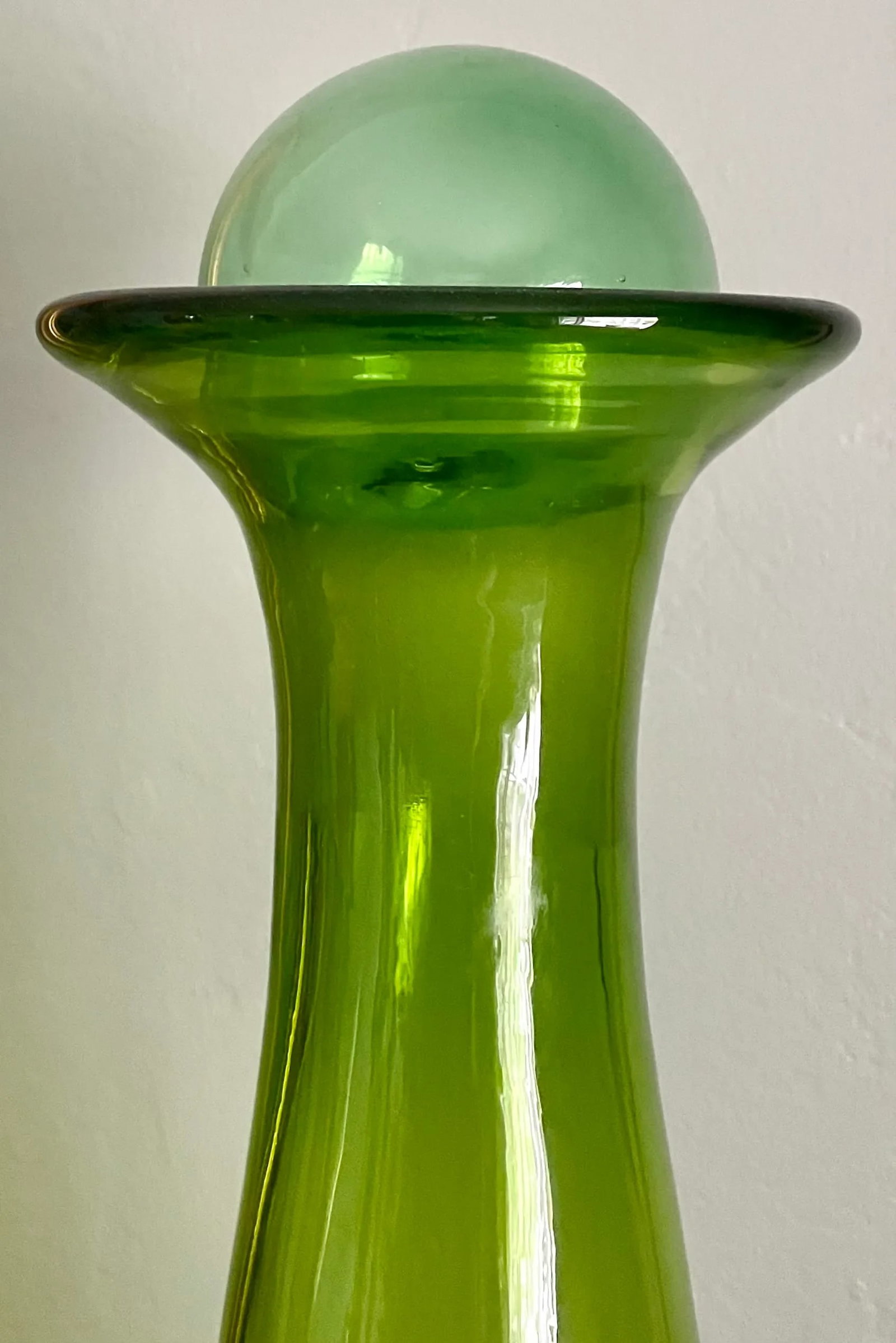 Mid-Century Olive Green Blenko Glass Bottle - 2