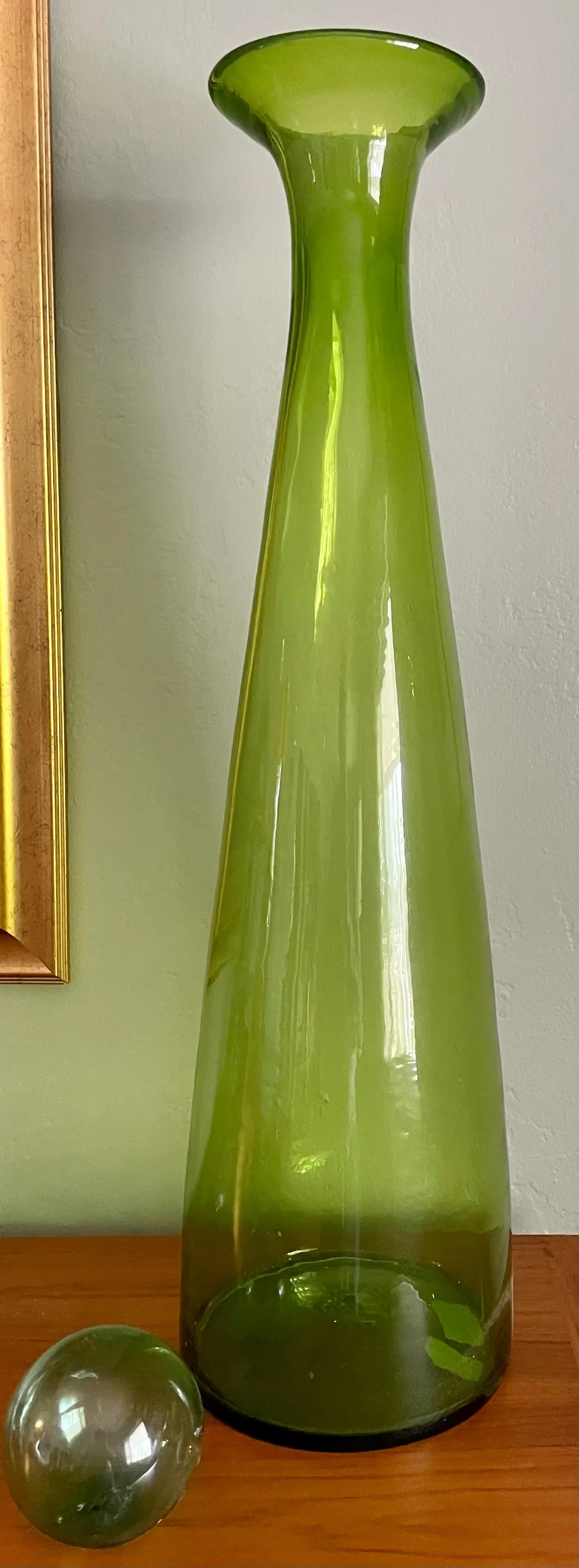 Mid-Century Olive Green Blenko Glass Bottle - 3