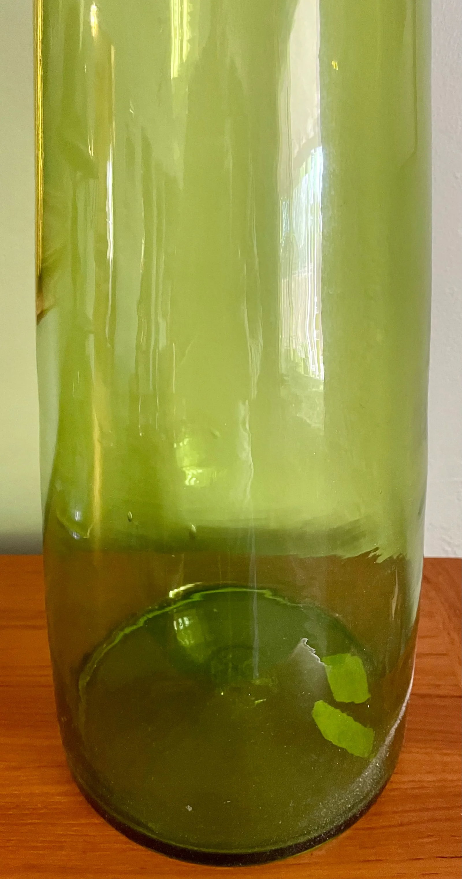 Mid-Century Olive Green Blenko Glass Bottle - 4