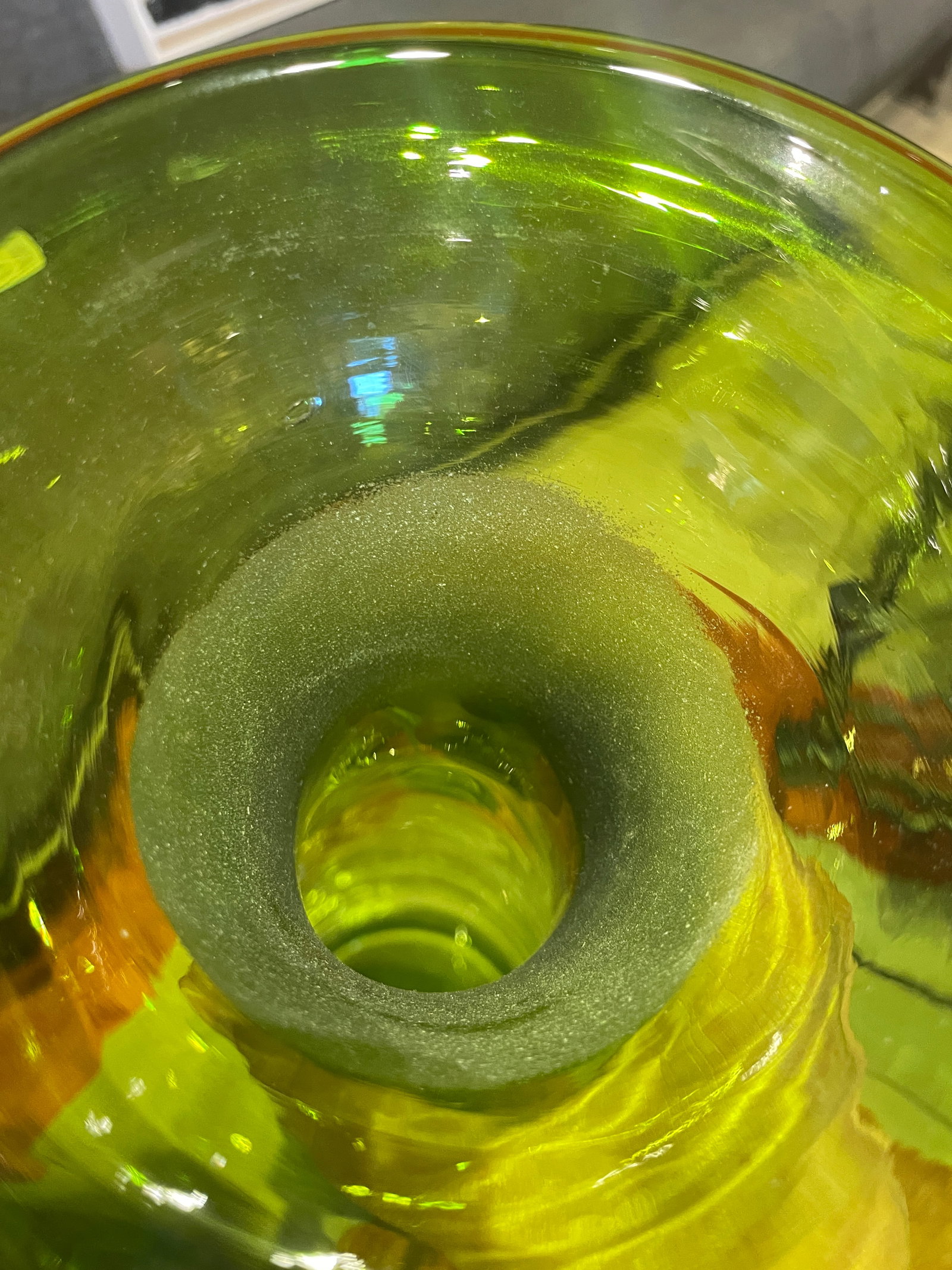 Mid-Century Olive Green Blenko Glass Bottle - 7