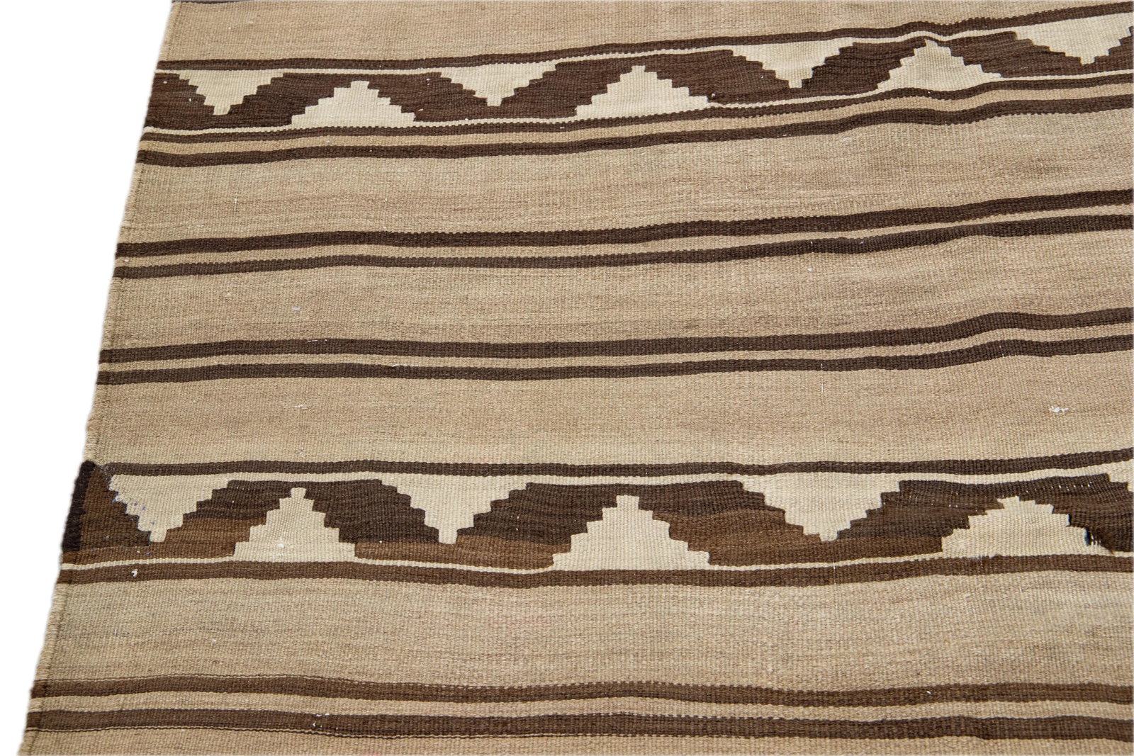 Vintage Kilim Red Handmade Flatweave Stripe Brown Wool Runner - 4