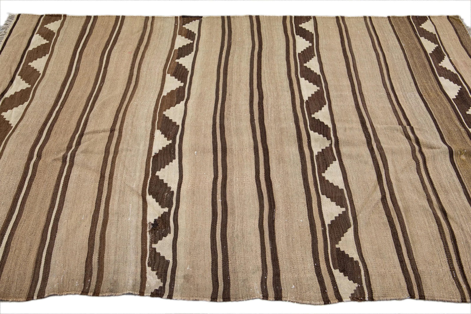Vintage Kilim Red Handmade Flatweave Stripe Brown Wool Runner - 5