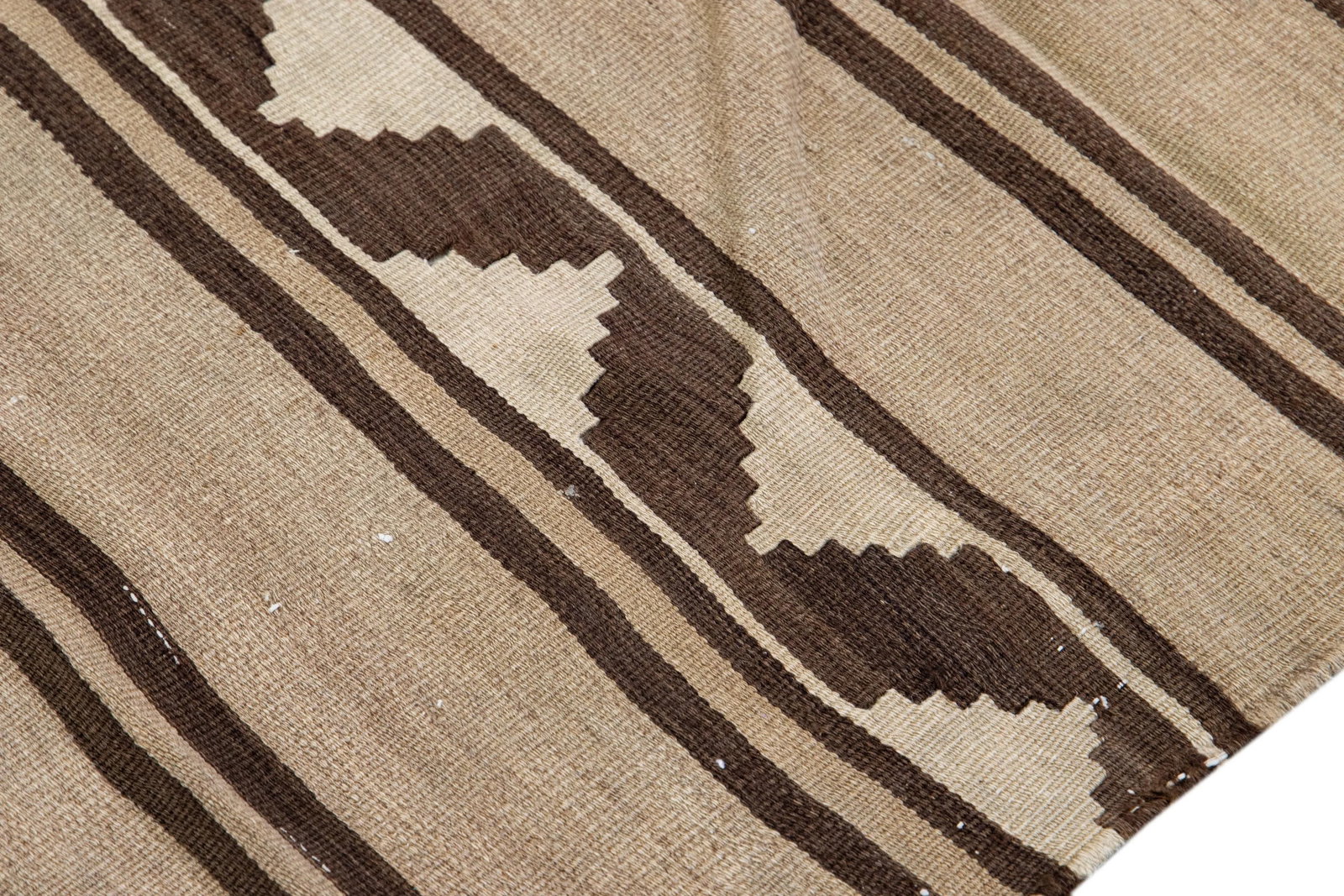 Vintage Kilim Red Handmade Flatweave Stripe Brown Wool Runner - 7