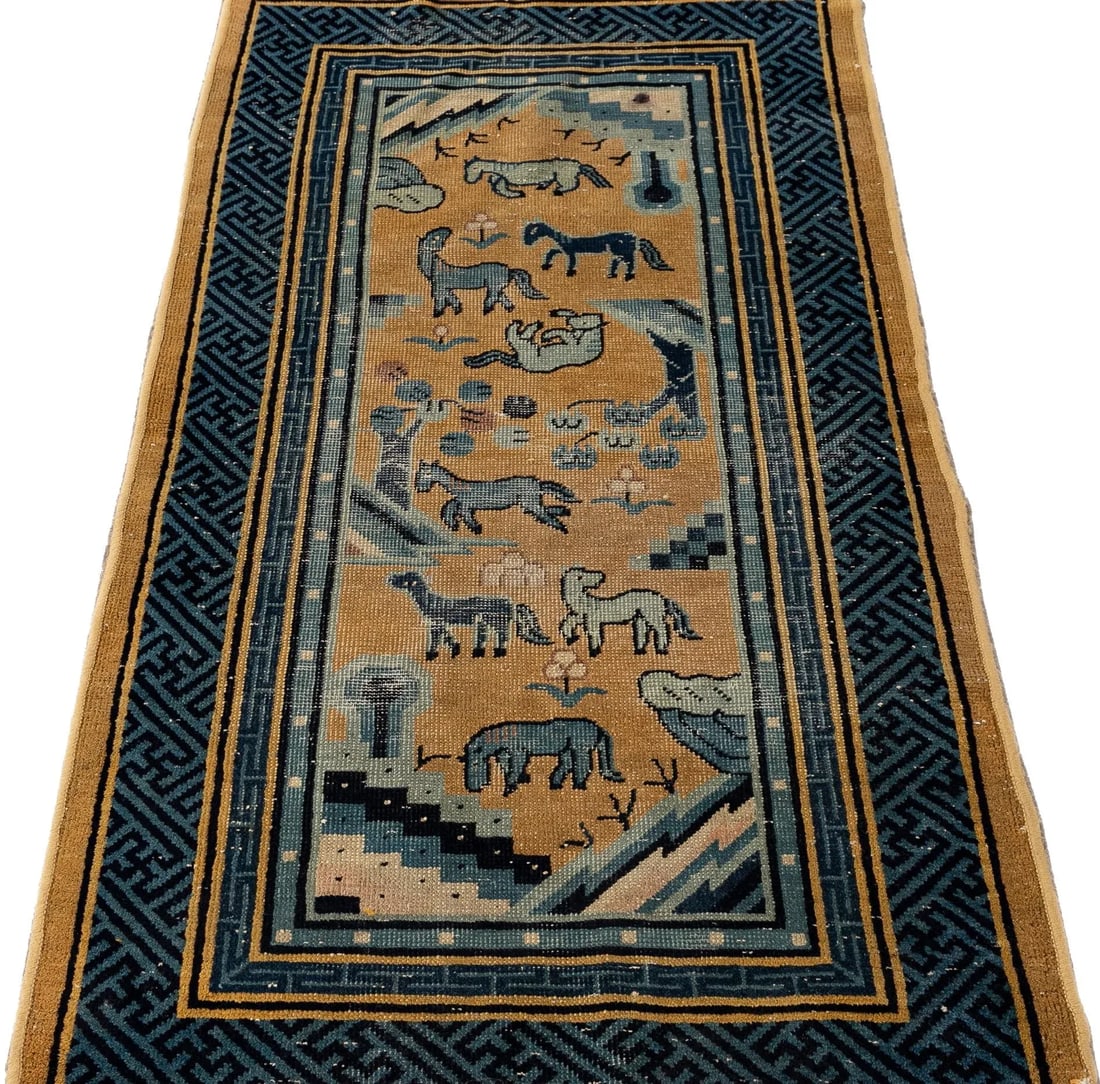 Vintage Chinese Beige Handmade Art Deco Wool Rug - 3