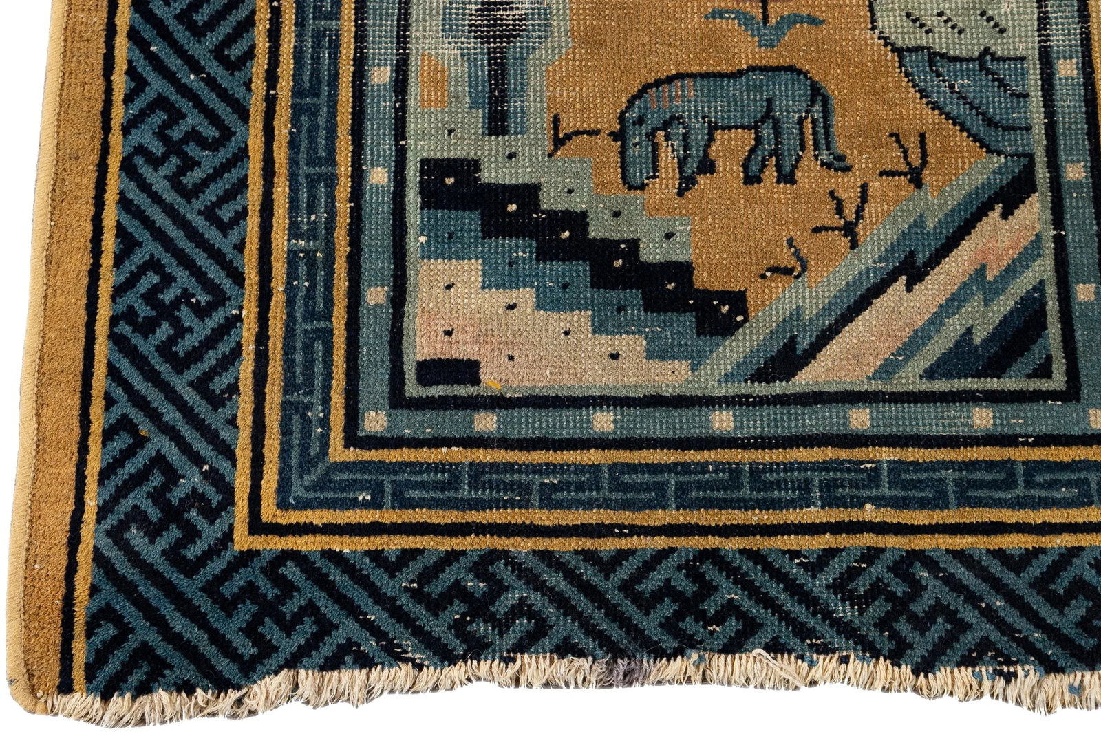 Vintage Chinese Beige Handmade Art Deco Wool Rug - 4