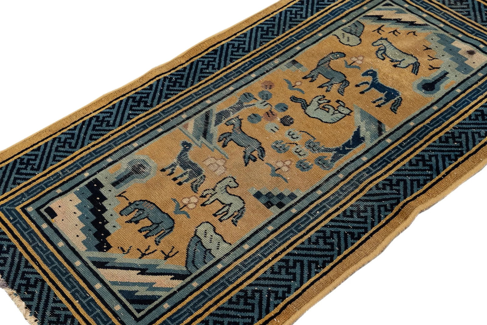 Vintage Chinese Beige Handmade Art Deco Wool Rug - 5
