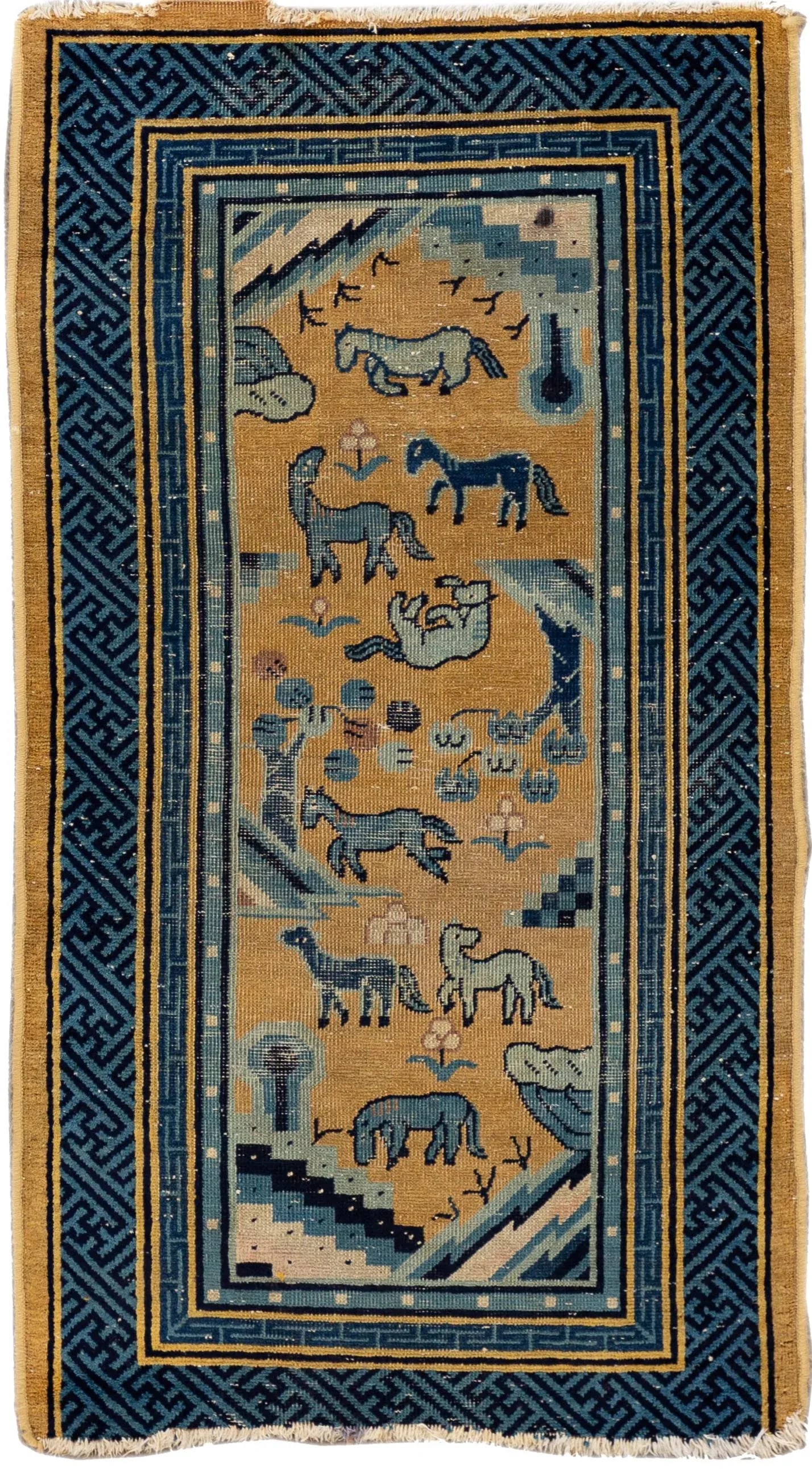 Vintage Chinese Beige Handmade Art Deco Wool Rug - 6