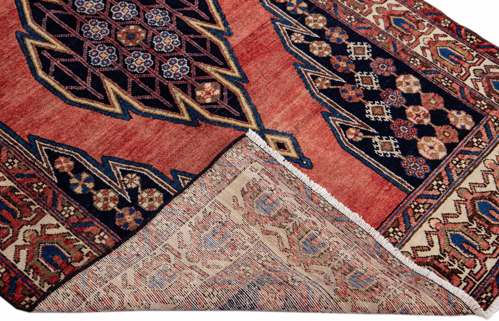 Vintage Handmade Persian Red Geometric Wool Rug 4'2" X 6'3" - 2