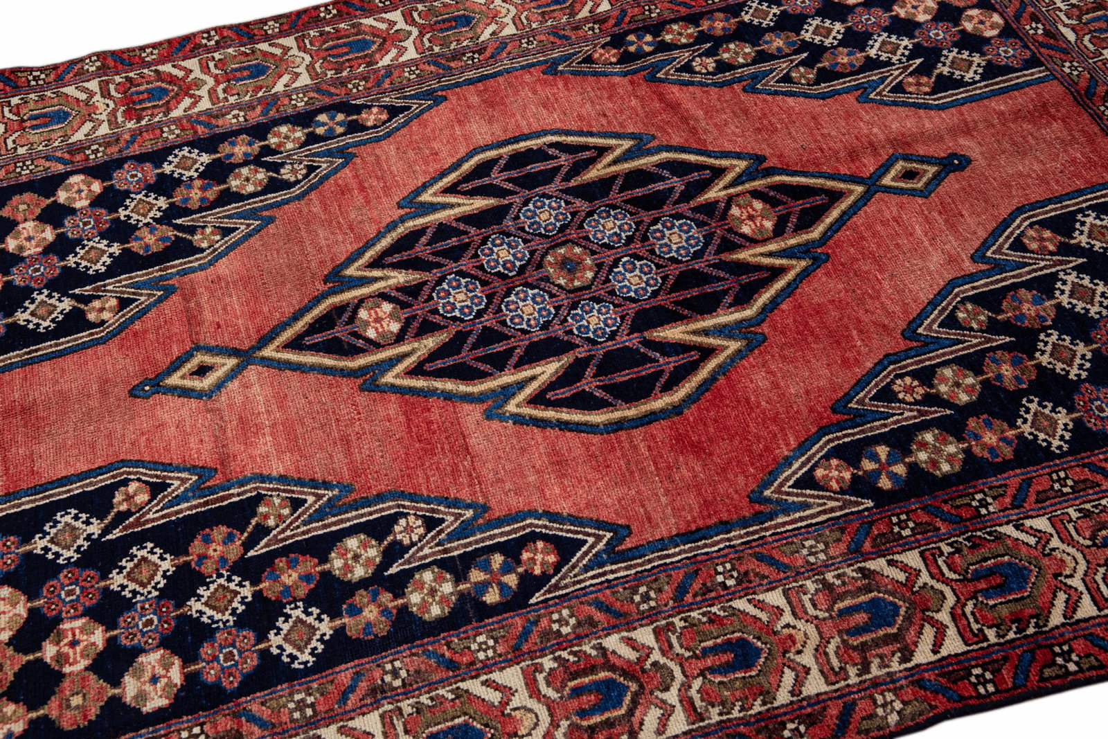 Vintage Handmade Persian Red Geometric Wool Rug 4'2" X 6'3" - 3