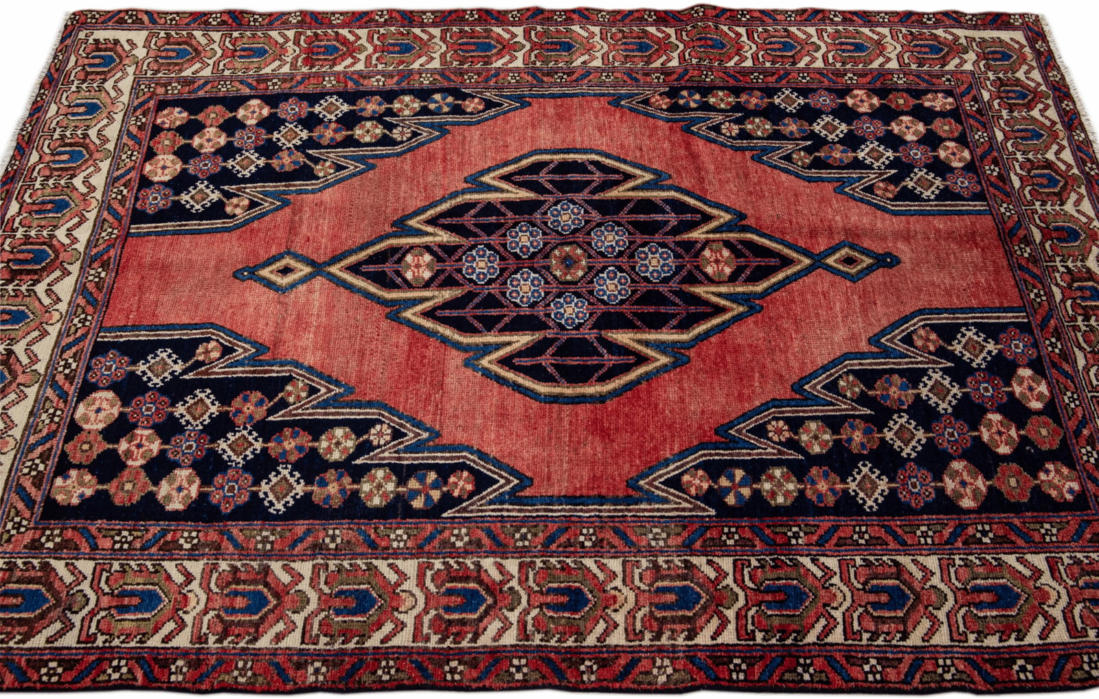 Vintage Handmade Persian Red Geometric Wool Rug 4'2" X 6'3" - 5