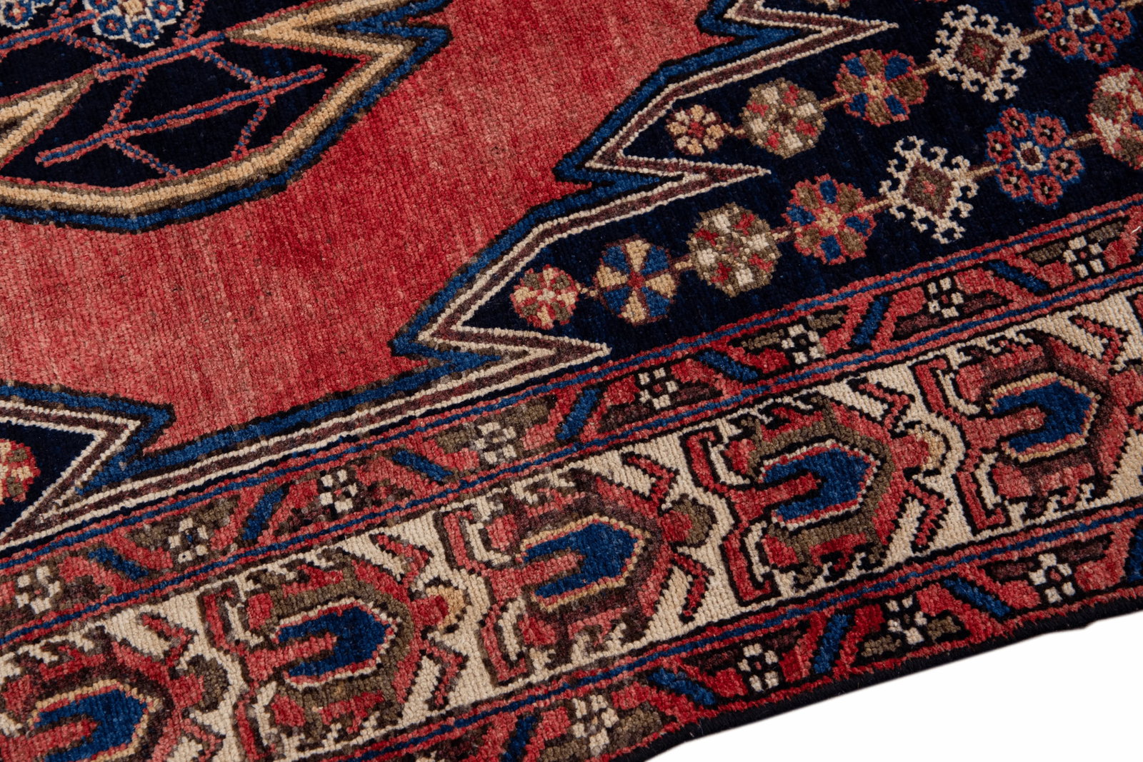 Vintage Handmade Persian Red Geometric Wool Rug 4'2" X 6'3" - 6