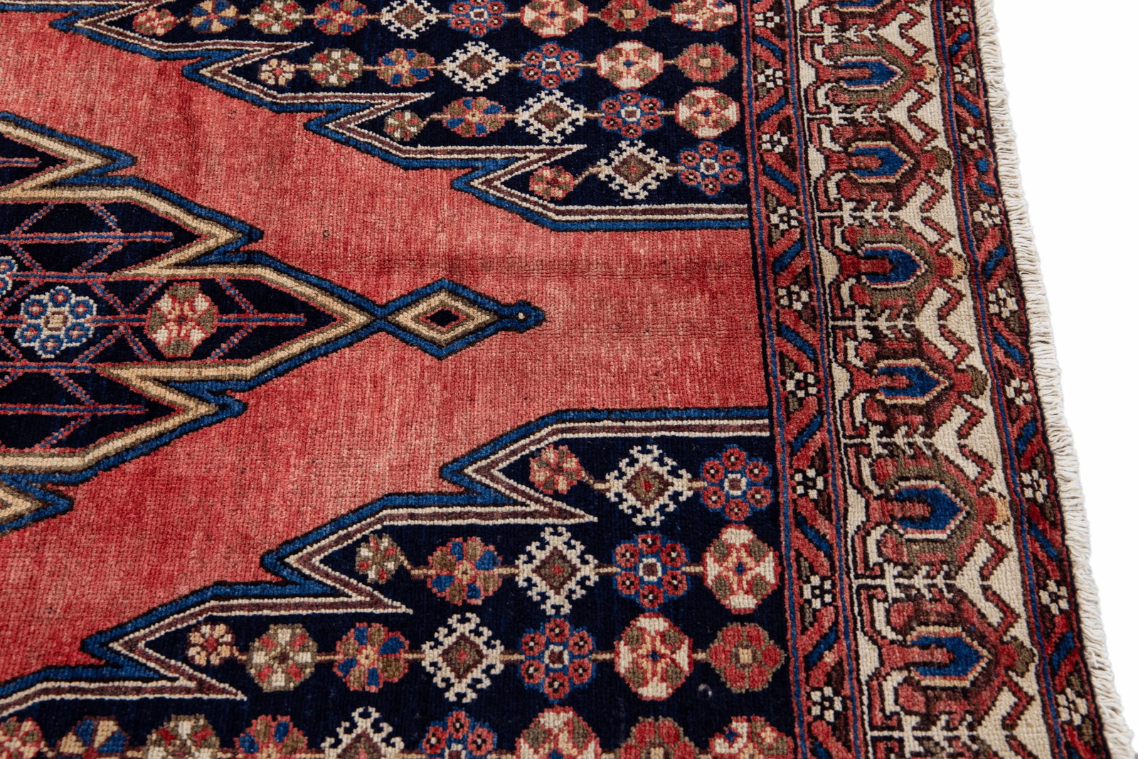 Vintage Handmade Persian Red Geometric Wool Rug 4'2" X 6'3" - 7