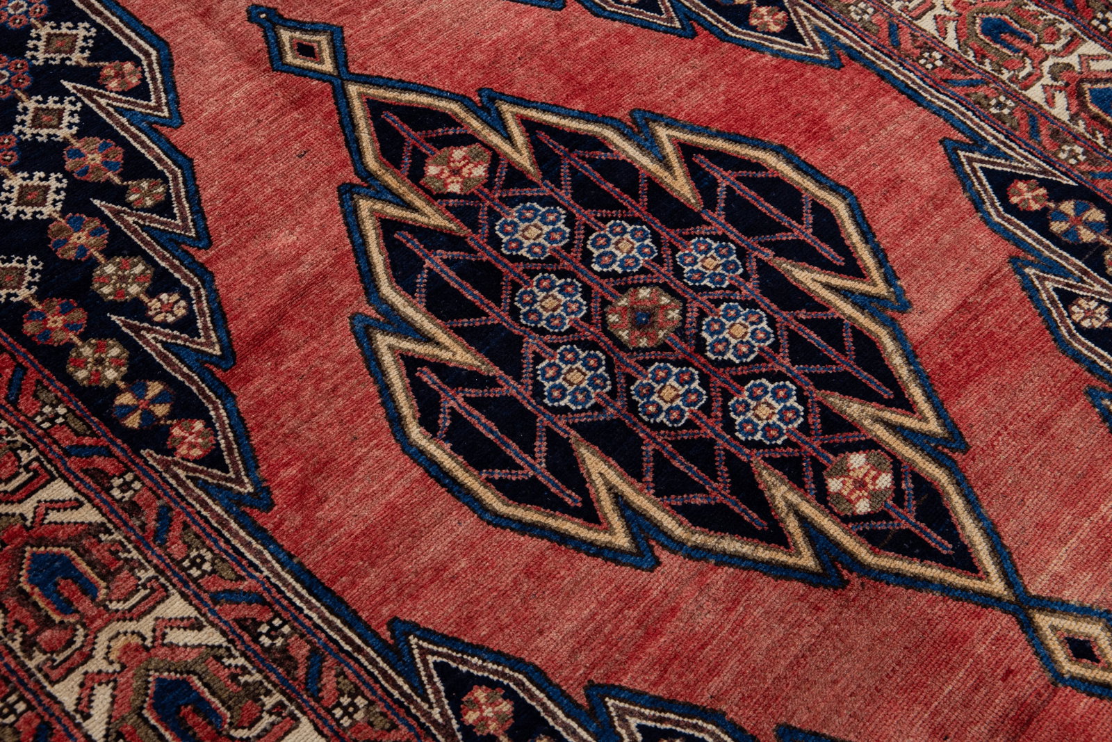 Vintage Handmade Persian Red Geometric Wool Rug 4'2" X 6'3" - 8