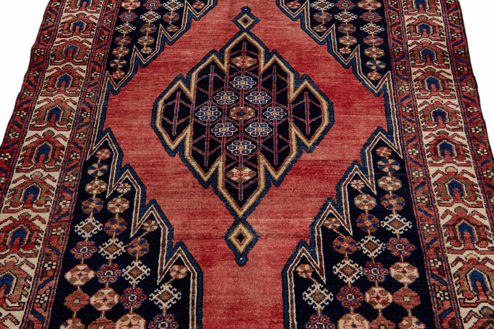 Vintage Handmade Persian Red Geometric Wool Rug 4'2" X 6'3" - 9