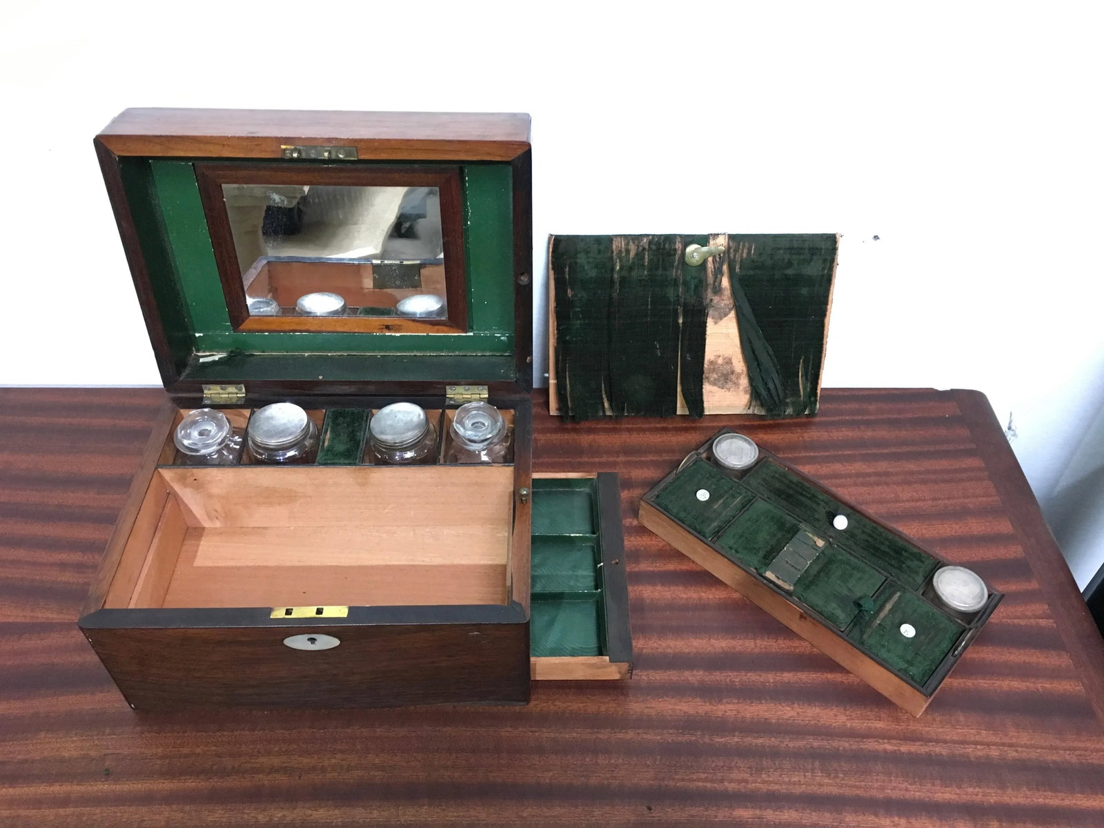 Victorian English Rosewood Gentleman's Dressing Box With Cut Crystal Bottles & Secret Compartment, C - 2