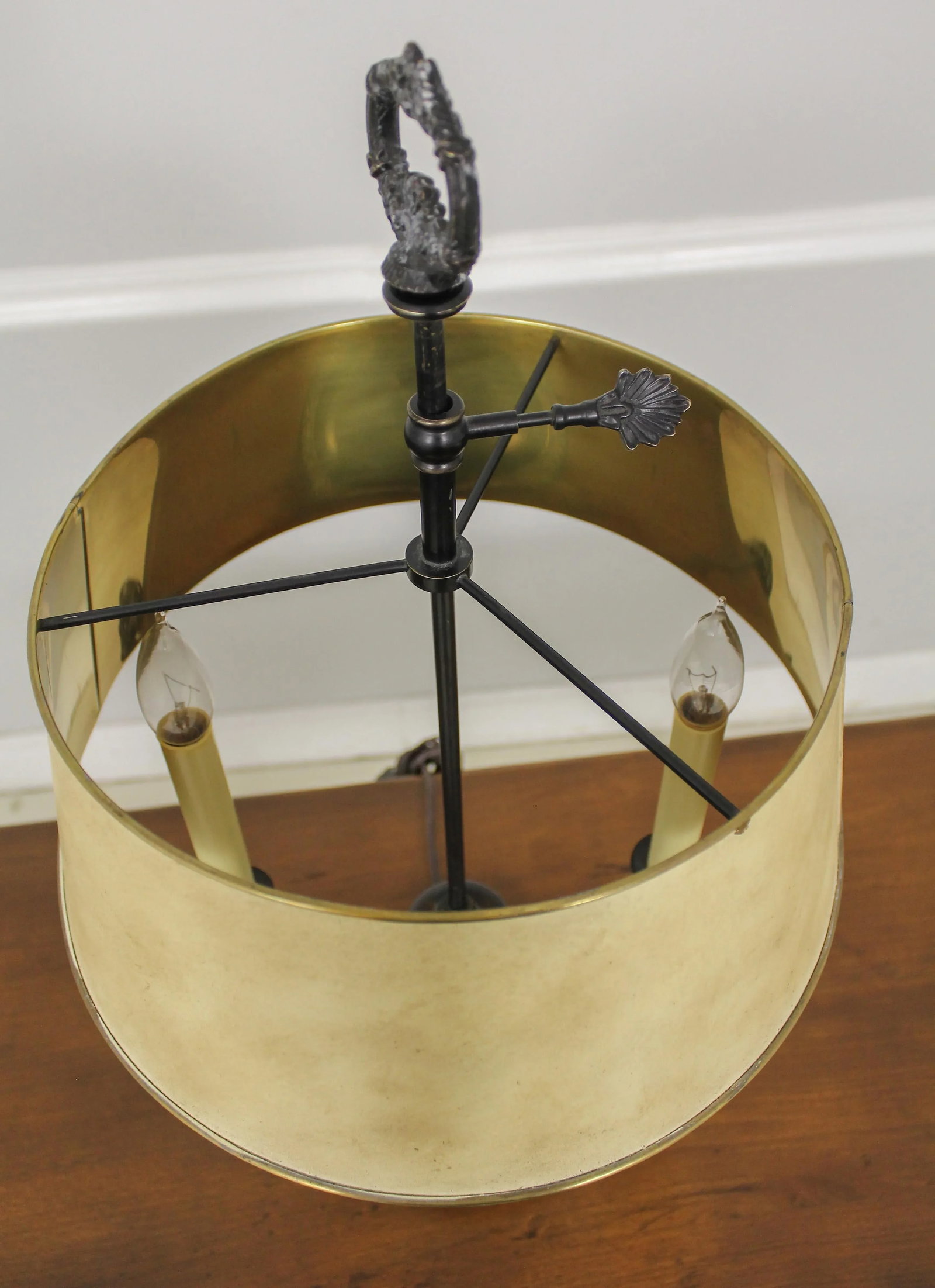 Bronze Finish Double Arm Table Lamp W. Tole Shade - 2