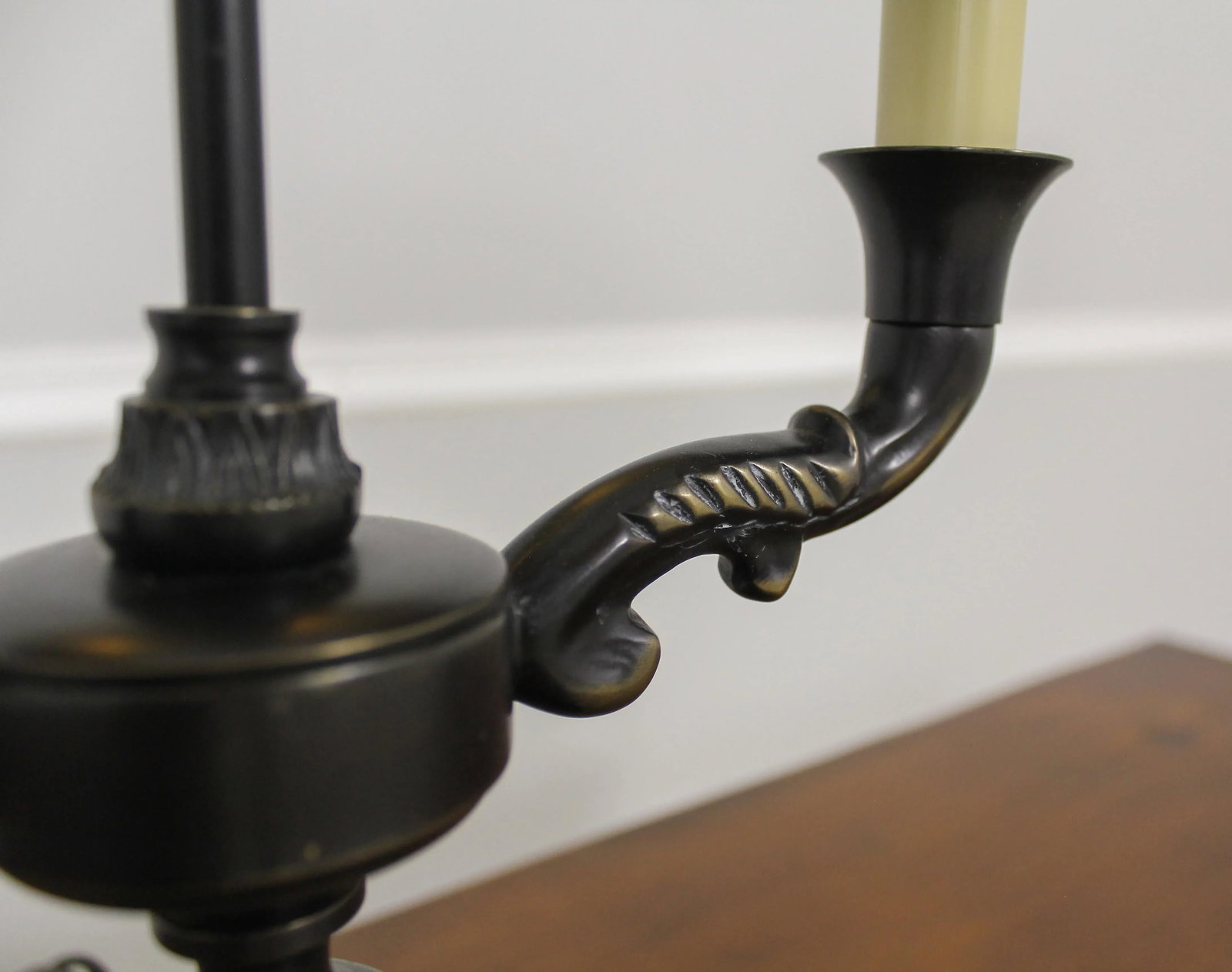Bronze Finish Double Arm Table Lamp W. Tole Shade - 3