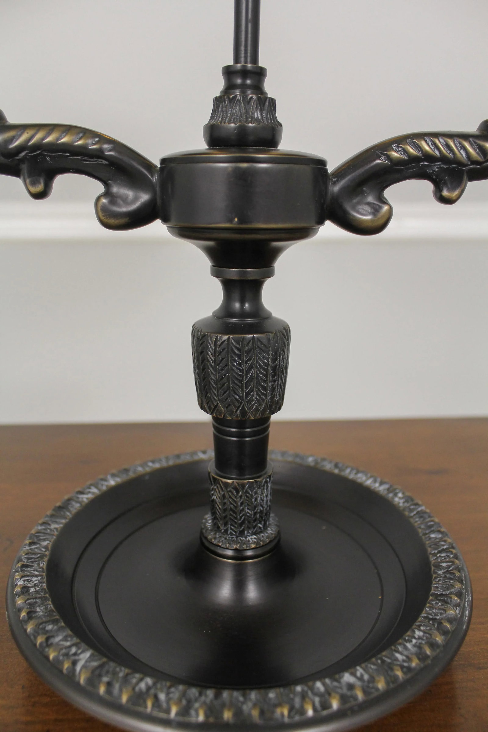 Bronze Finish Double Arm Table Lamp W. Tole Shade - 4
