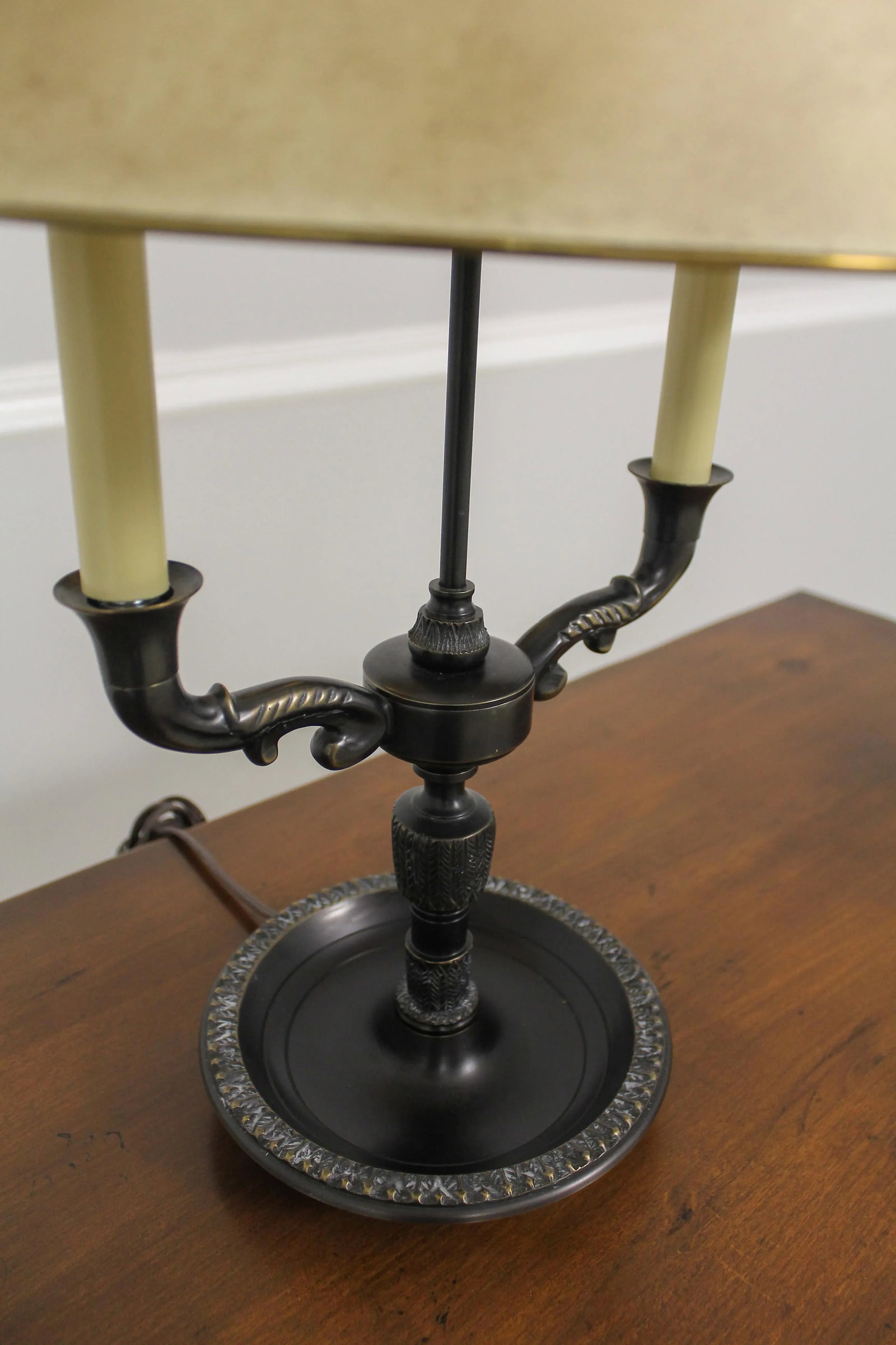 Bronze Finish Double Arm Table Lamp W. Tole Shade - 6