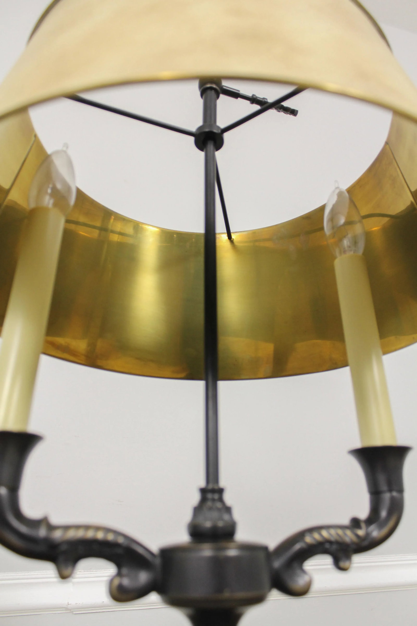 Bronze Finish Double Arm Table Lamp W. Tole Shade - 7